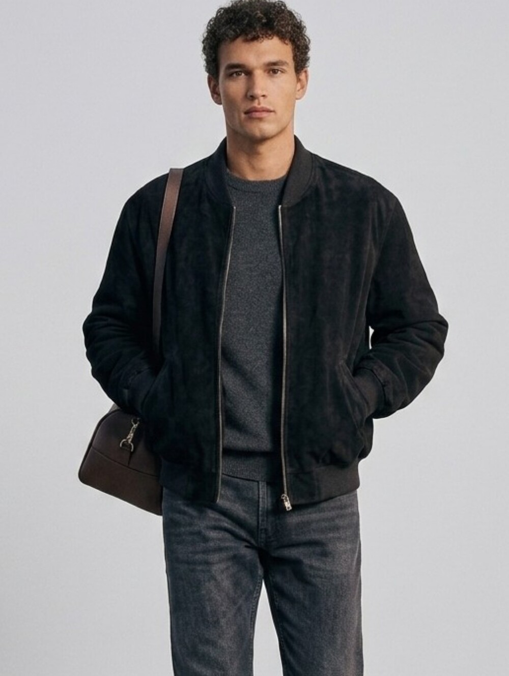 BOEING black suede aviator bomber jacket men's size L